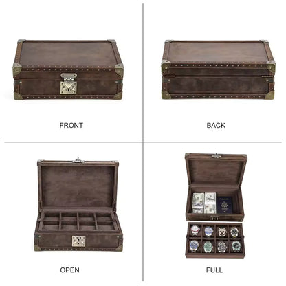 Genuine Leather 8-Slot Watch Box - Large Capacity Removable Cushions Storage Box