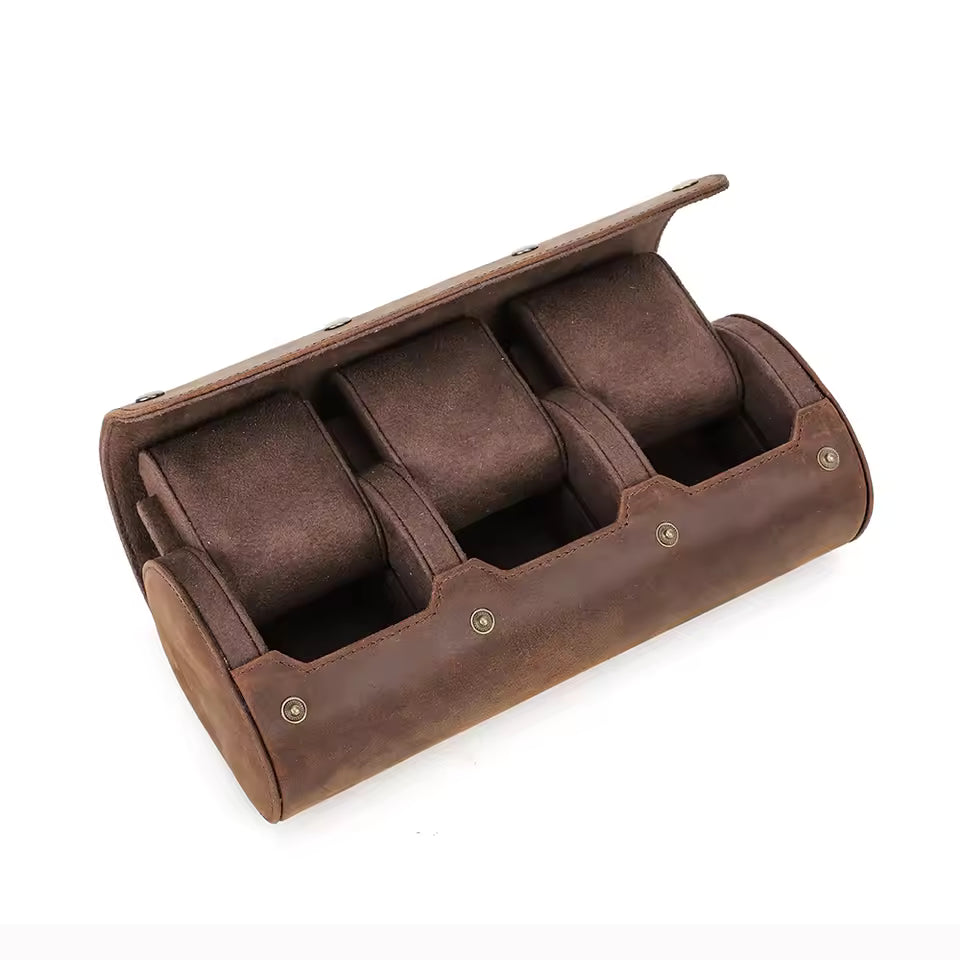 Genuine Leather 1/2/3/4 Slots Watch Roll Case - Travel Portable Watch Case Gift for Men