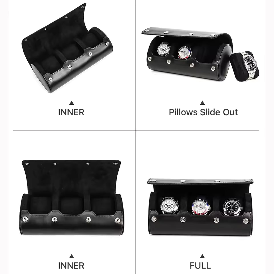 Genuine Leather 1/2/3/4 Slots Watch Roll Case - Travel Portable Watch Case Gift for Men