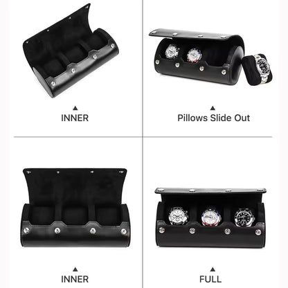 Genuine Leather 1/2/3/4 Slots Watch Roll Case - Travel Portable Watch Case Gift for Men