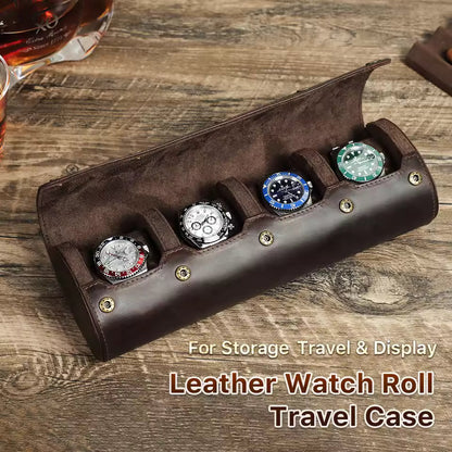 Genuine Leather 1/2/3/4 Slots Watch Roll Case - Travel Portable Watch Case Gift for Men