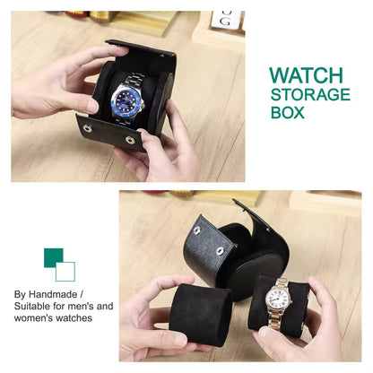 Genuine Saffiano Leather Single Slot Watch Roll Case - Travel Portable Watch Case