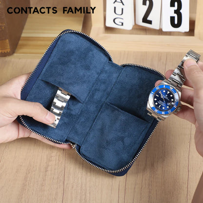 Genuine Saffiano Leather 2-Slot Watch Case - Luxury Travel Watch Organizer for Men & Women
