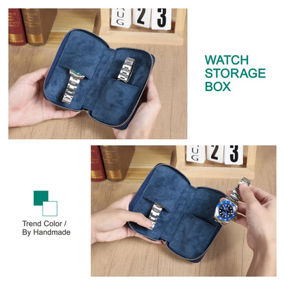 Genuine Saffiano Leather 2-Slot Watch Case - Luxury Travel Watch Organizer for Men & Women