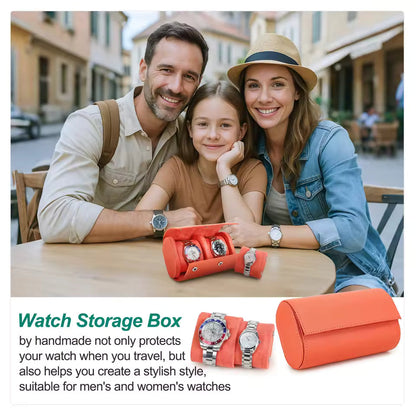 Genuine Saffiano Leather 2-Slot Watch Roll Case - Luxury Travel Watch Storage Organizer
