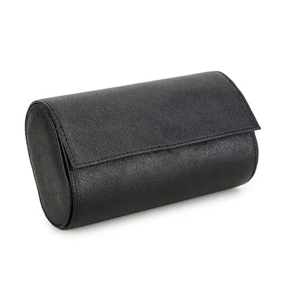 Genuine Saffiano Leather 2-Slot Watch Roll Case - Luxury Travel Watch Storage Organizer