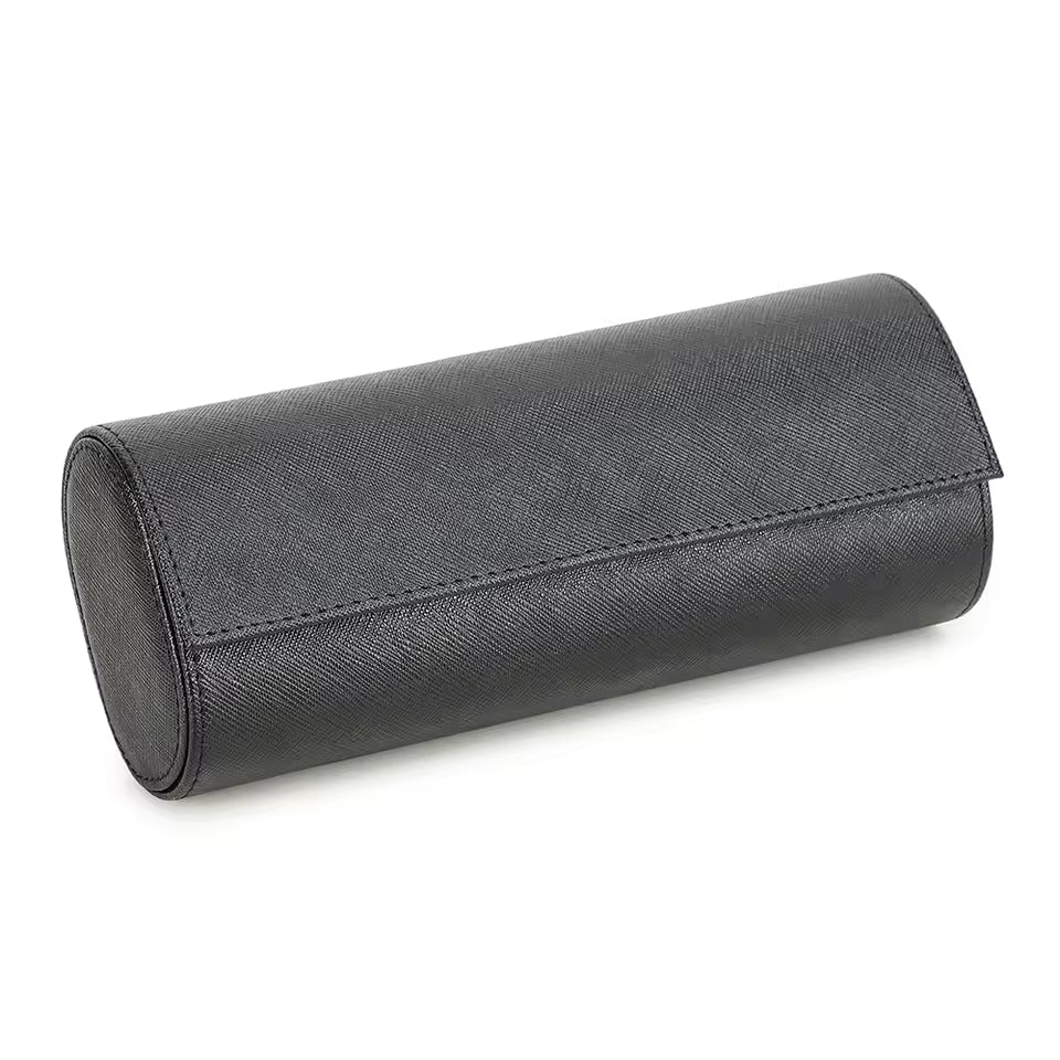Genuine Saffiano Leather 3-Slot Watch Roll Case - Portable Travel Watch Storage Organizer