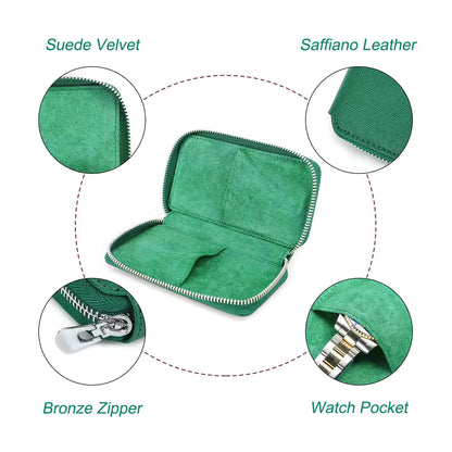 Genuine Saffiano Leather 2-Slot Watch Case - Luxury Travel Watch Organizer for Men & Women