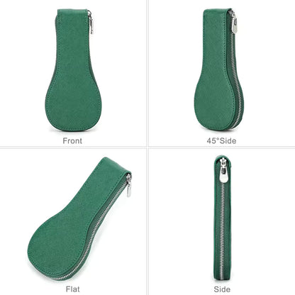 Genuine Saffiano Leather Single Slot Watch Case with Zipper - Portable Travel Watch Organizer