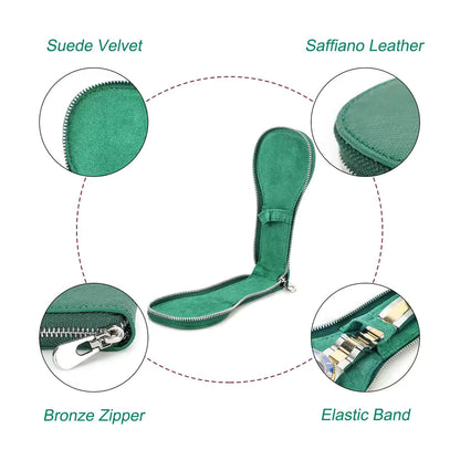 Genuine Saffiano Leather Single Slot Watch Case with Zipper - Portable Travel Watch Organizer