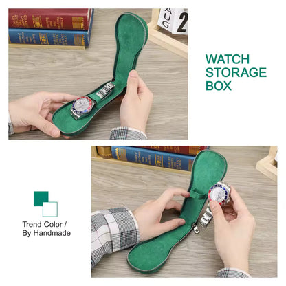 Genuine Saffiano Leather Single Slot Watch Case with Zipper - Portable Travel Watch Organizer