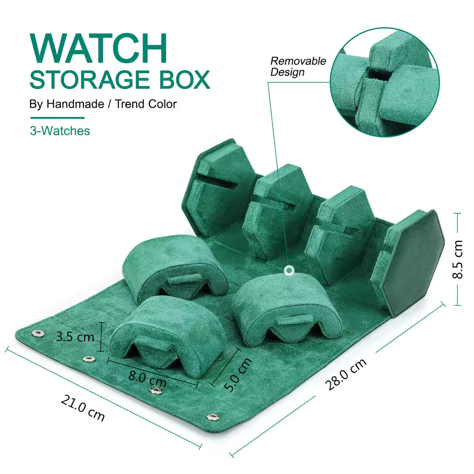 Saffiano Genuine Leather 3-Slot Watch Roll Case - Portable Hexagon Watch Storage Box