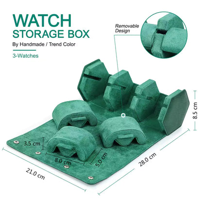 Saffiano Genuine Leather 3-Slot Watch Roll Case - Portable Hexagon Watch Storage Box