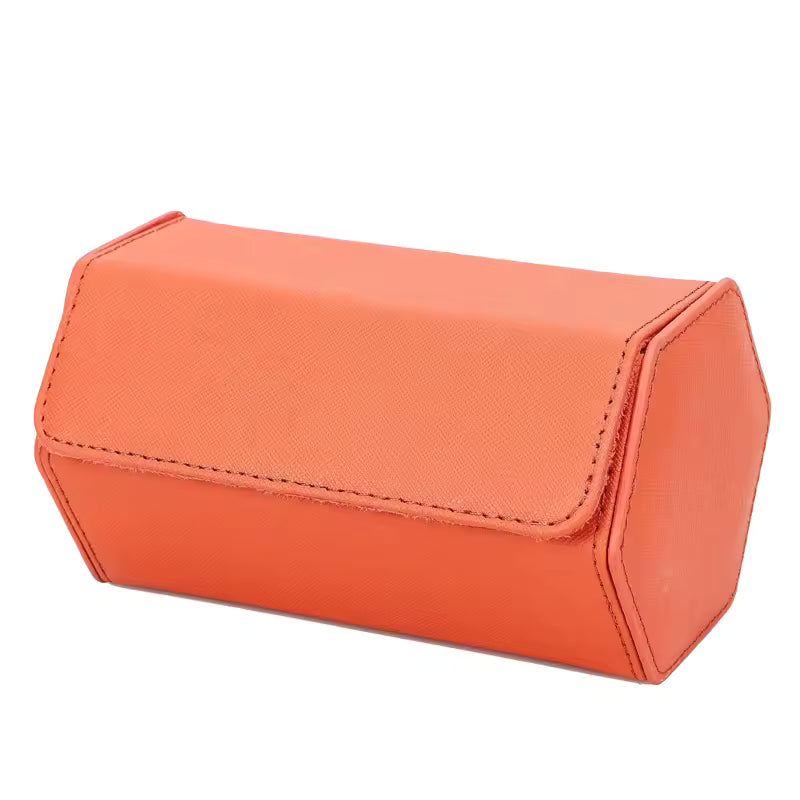 Saffiano Genuine Leather 2-Slot Watch Roll Case - Portable Hexagon Watch Storage Box