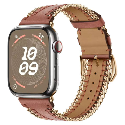 Hand Sewn Chain Leather Bracelet for Apple Watch Band iWatch Series Ultra3/2/11/10/9/8/7/6/5/SE