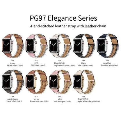 Hand Sewn Chain Leather Bracelet for Apple Watch Band iWatch Series Ultra3/2/11/10/9/8/7/6/5/SE