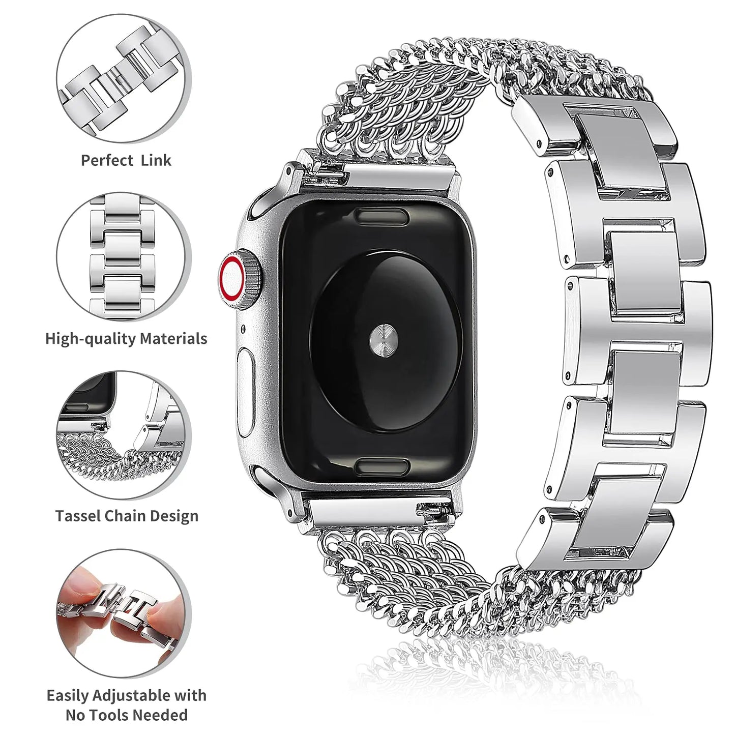 Link Stainless Steel Bracelet for Apple Watch Band iWatch Series 10/9/8/7/6/5/4/SE
