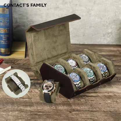 Luxury Cowhide Leather 6/8 Slots Watch Roll Box - Vintage Hexagon Watch Box