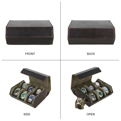 Luxury Cowhide Leather 6/8 Slots Watch Roll Box - Vintage Hexagon Watch Box