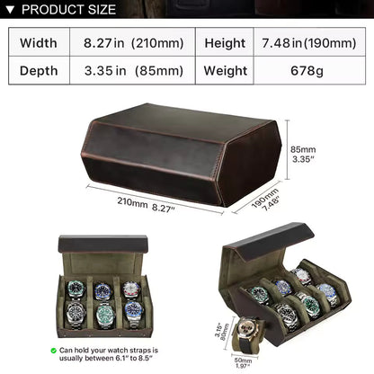 Luxury Cowhide Leather 6/8 Slots Watch Roll Box - Vintage Hexagon Watch Box