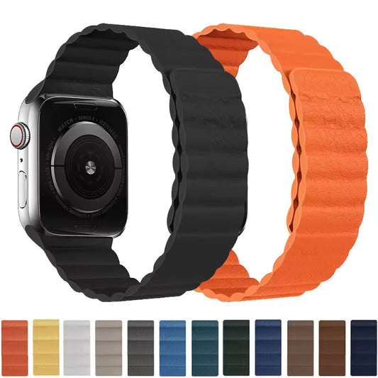 Magnetic Leather Loop Strap for Apple Watch Ultra Band 49mm 44mm 40mm 38mm 42mm 45mm 41mm Series 3/4/5/SE/7/8