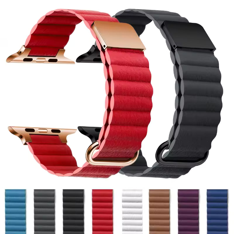 Magnetic Leather Strap for Apple Watch Ultra3 Band 49mm 41mm 44mm 42mm 40mm Series 11/10/9/8/7/6/5/4/SE3