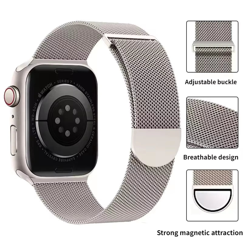 Magnetic Metal Milanese Bracelet for Apple Watch Ultra3/2 Band 49mm 46mm 45mm 41mm 44mm 40mm Series 11/10/9/8/7/6/5/4/SE2