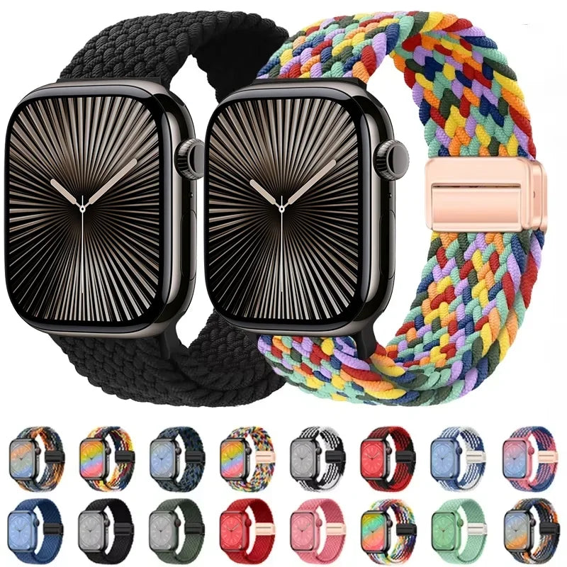 Magnetic Nylon Braided Bracelet for Apple Watch Ultra 2/3 Band 49mm 46mm 45mm 41mm 44mm 40mm Series 11/10/9/8/7/6/5/4/SE