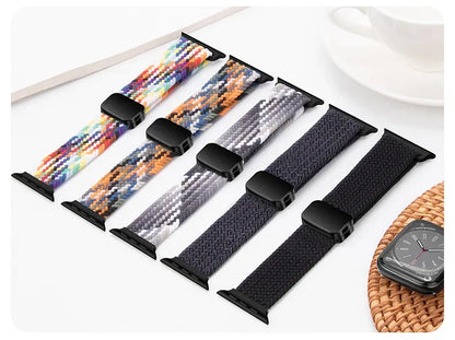Magnetic Nylon Braided Bracelet for Apple Watch Ultra 2/3 Band 49mm 46mm 45mm 41mm 44mm 40mm Series 11/10/9/8/7/6/5/4/SE