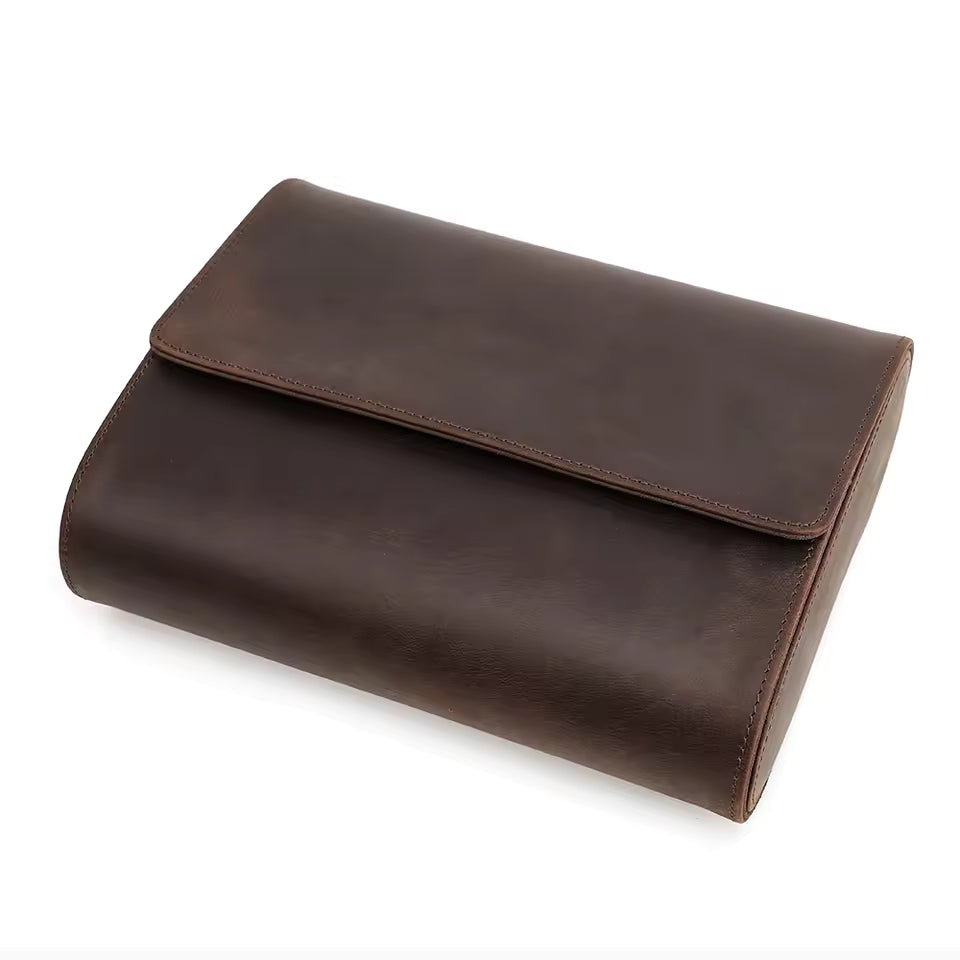 Men's Crazy Horse Leather 1/2/3/4/6/8 Slots Watch Roll Case - Portable Watch Organizer