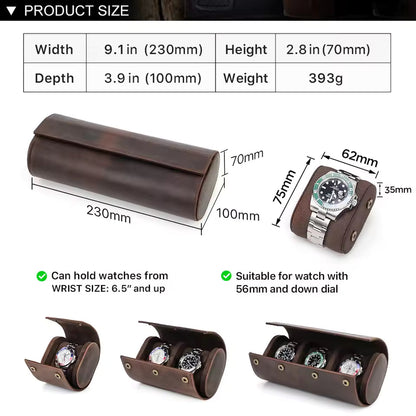 Men's Crazy Horse Leather 1/2/3/4/6/8 Slots Watch Roll Case - Portable Watch Organizer