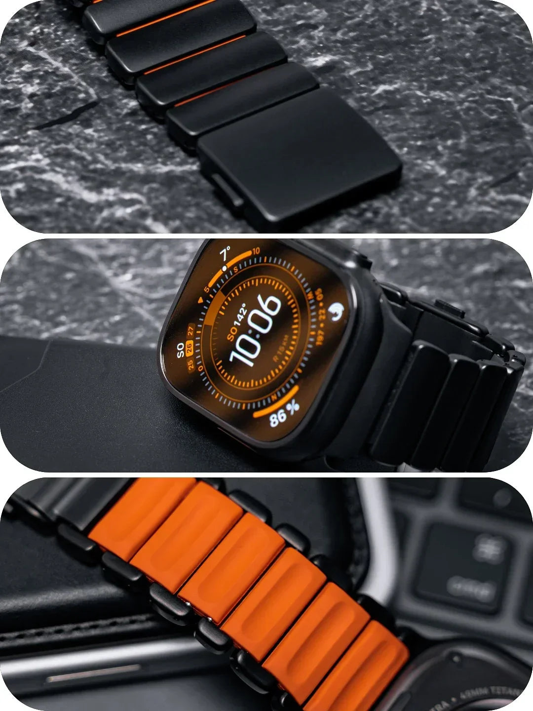 Men's Metal Rubber Magnetic Strap for Apple Watch Ultra 3/2 Band 49mm 46mm 45mm 44mm Series 11/10/9/8