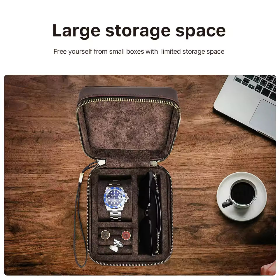 Multi-Compartment Leather Watch Box with Jewelry & Sunglasses Storage Organizer