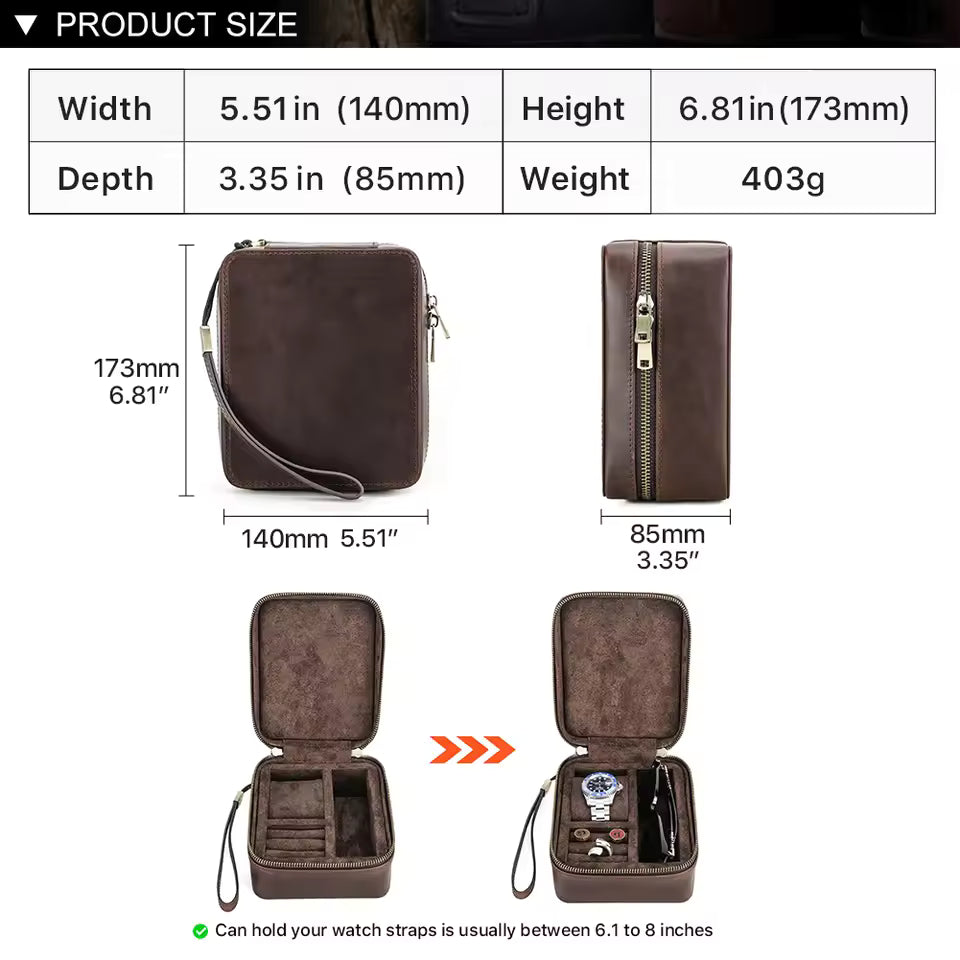Multi-Compartment Leather Watch Box with Jewelry & Sunglasses Storage Organizer