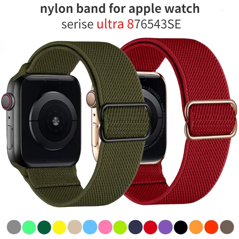 Nylon Elastic Loop Strap for Apple Watch Ultra Band 49mm 46mm 45mm 41mm 44mm 42mm 40mm Series 10/9/8/7/6/5/4/SE