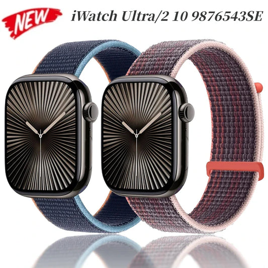 Nylon Sports Loop Bracelet for Apple Watch Ultra2 Band 49mm 46mm 45mm 44mm 42mm 41mm 40mm Series 10/9/8/7/6/5/4/3/SE2