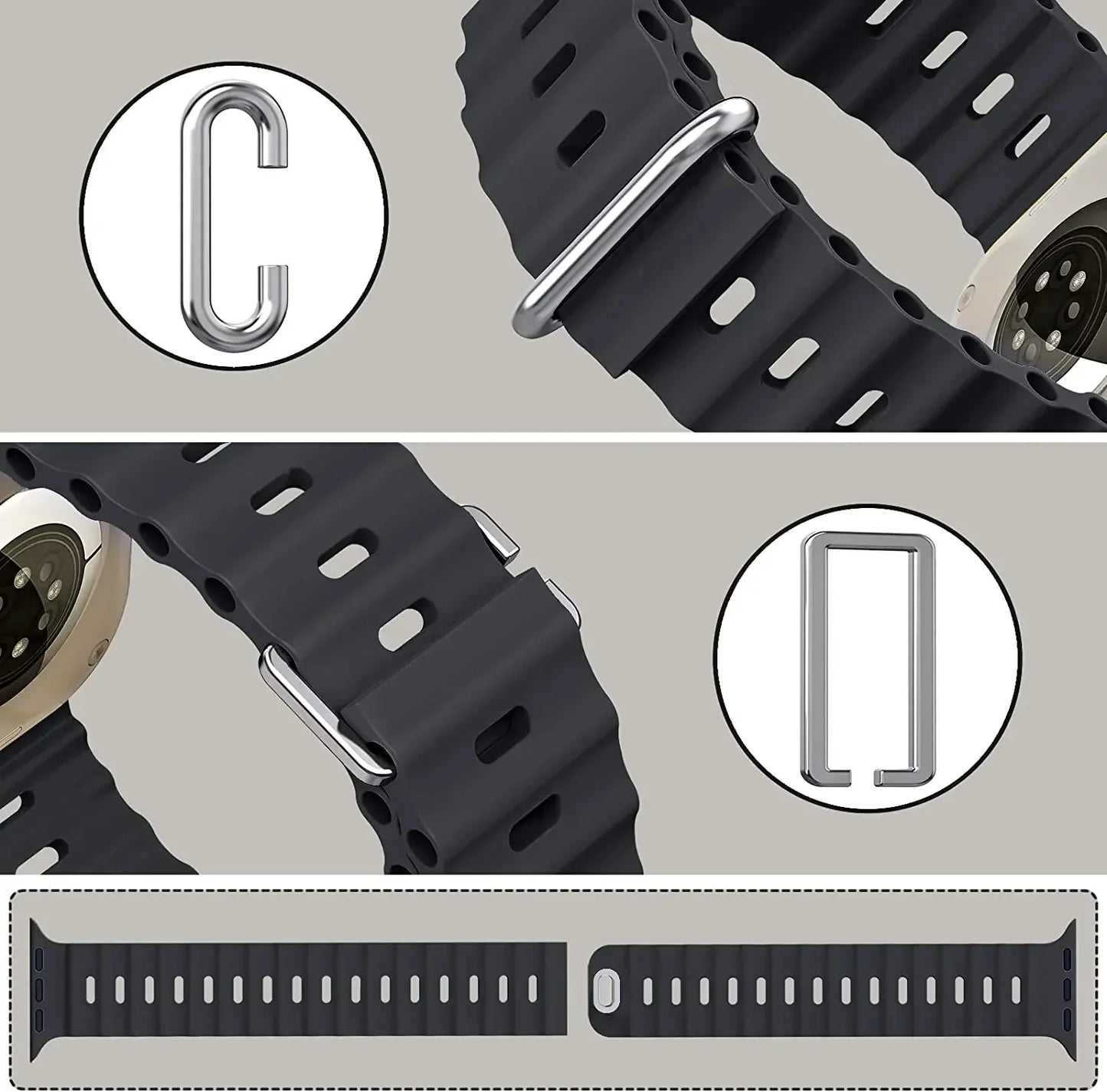 Ocean Silicone Strap for Apple Watch Ultra Band 49mm 46mm 45mm 41mm 44mm 40mm 42mm Series 11/10/9/8/7/6/5/4/SE