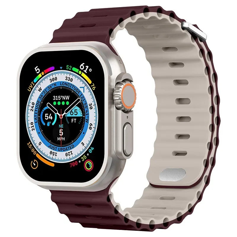 Ocean Silicone Strap for Apple Watch Ultra Band 49mm 46mm 45mm 41mm 44mm 40mm 42mm Series 11/10/9/8/7/6/5/4/SE