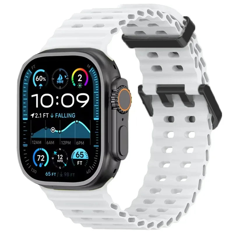 Ocean Sport Silicone Strap for Apple Watch Band Ultra2/1/9/8/7/6/5/4/SE
