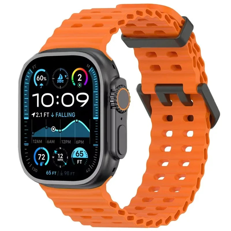 Ocean Sport Silicone Strap for Apple Watch Band Ultra2/1/9/8/7/6/5/4/SE