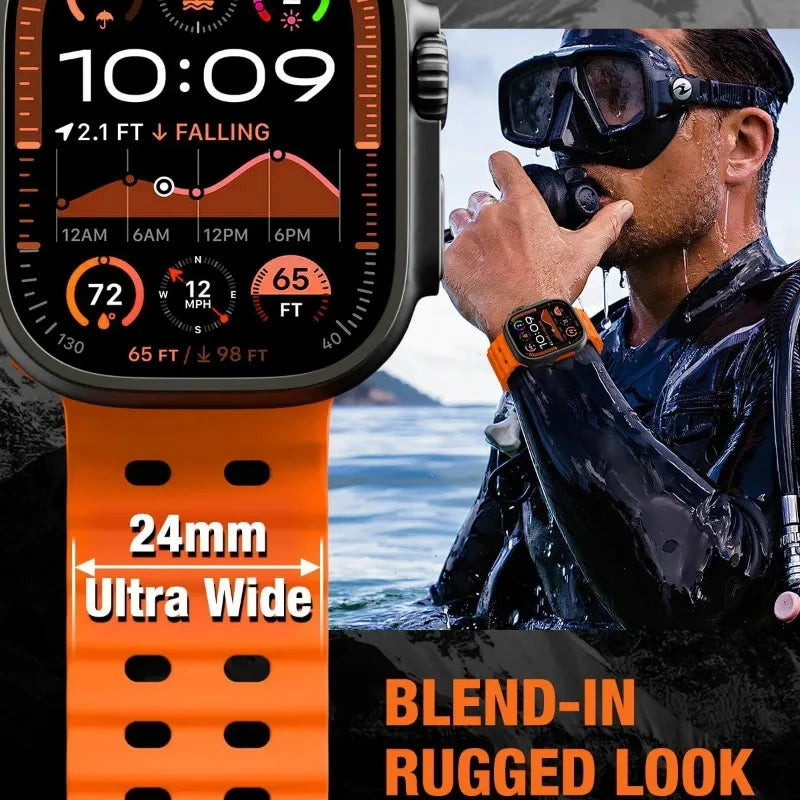 Ocean Sport Silicone Strap for Apple Watch Band Ultra2/1/9/8/7/6/5/4/SE