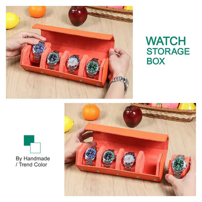 4-Slot Genuine Saffiano Leather Watch Roll Case - Portable Hexagon Watch Box Organizer