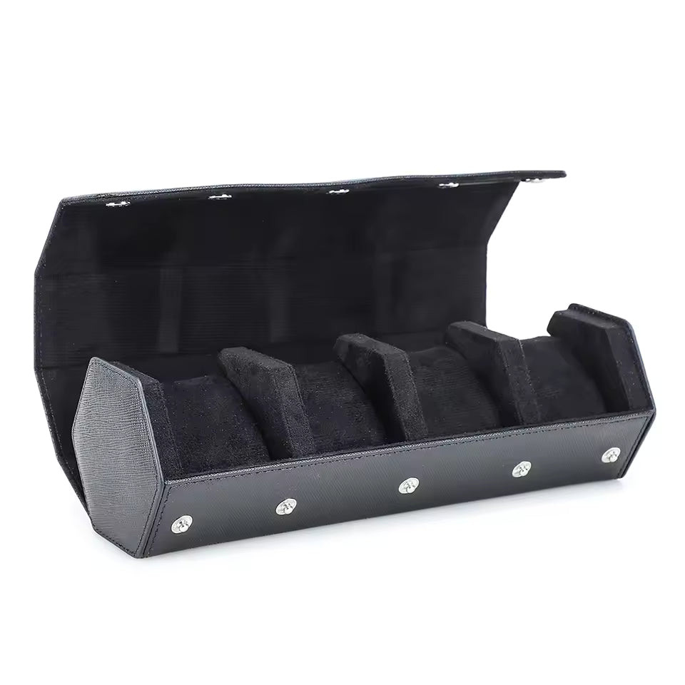 4-Slot Genuine Saffiano Leather Watch Roll Case - Portable Hexagon Watch Box Organizer