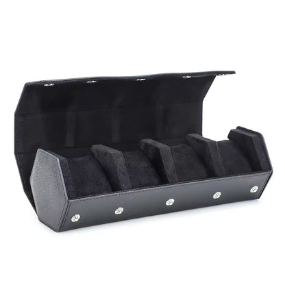 4-Slot Genuine Saffiano Leather Watch Roll Case - Portable Hexagon Watch Box Organizer