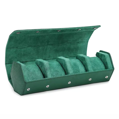 4-Slot Genuine Saffiano Leather Watch Roll Case - Portable Hexagon Watch Box Organizer