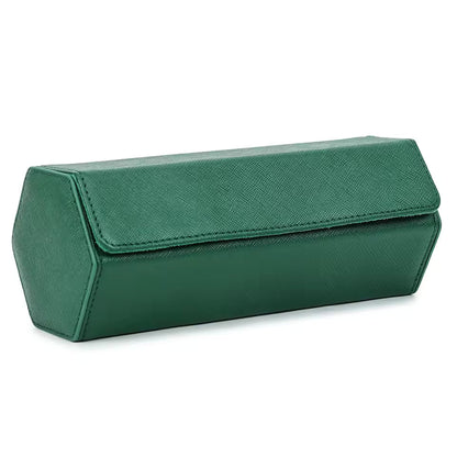 Saffiano Genuine Leather 3-Slot Watch Roll Case - Portable Hexagon Watch Storage Box