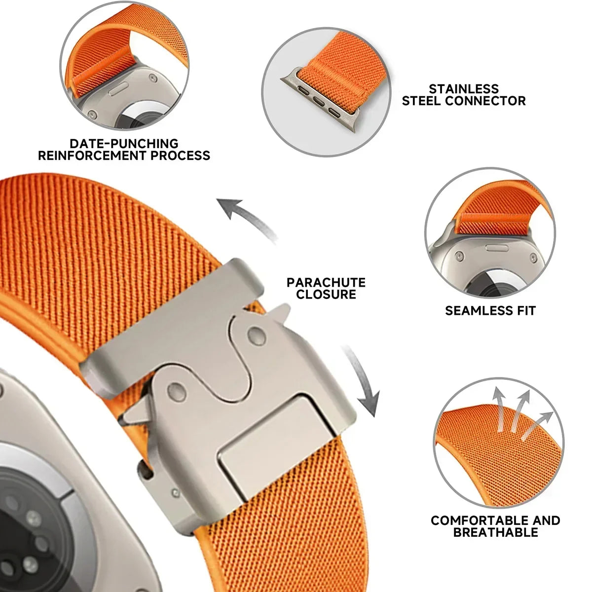 Parachute Elastic Nylon Strap for Apple Watch Band iWatch Series Ultra3/2/11/10/9/8/7/6/5/SE