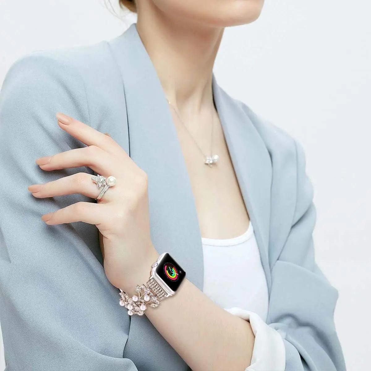 Pearl Elastic Beaded Bracelet for Apple Watch Band iWatch Series 10/9/8/7/6/5/4/SE