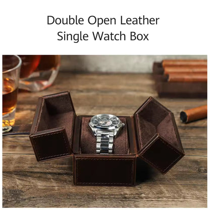 Portable Cowhide Leather Single Watch Box - Luxury Watch Case