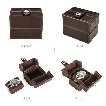 Portable Cowhide Leather Single Watch Box - Luxury Watch Case